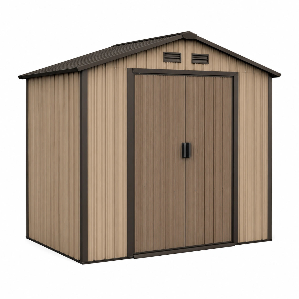 Abri de jardin en métal beige et brun avec toit à double pente 213x127x185 cm