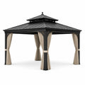 Pavillon en aluminium noir avec rideaux en polyester beige 3x3m