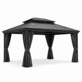 Pavillon de jardin en aluminium avec toit en acier et rideaux en polyester noir 300x400 cm