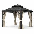 Pavillon en aluminium noir avec rideaux en polyester beige 4x3m