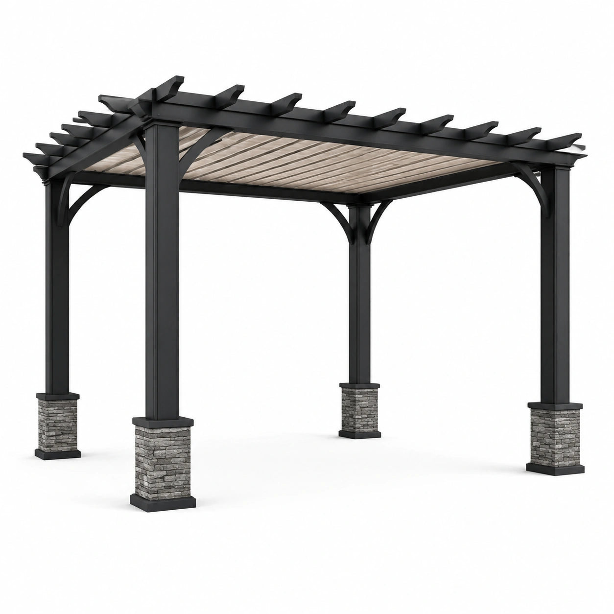 Pergola en aluminium avec toit en bois stratifié