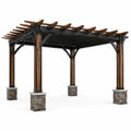 Pergola en bois et métal avec piliers en pierre