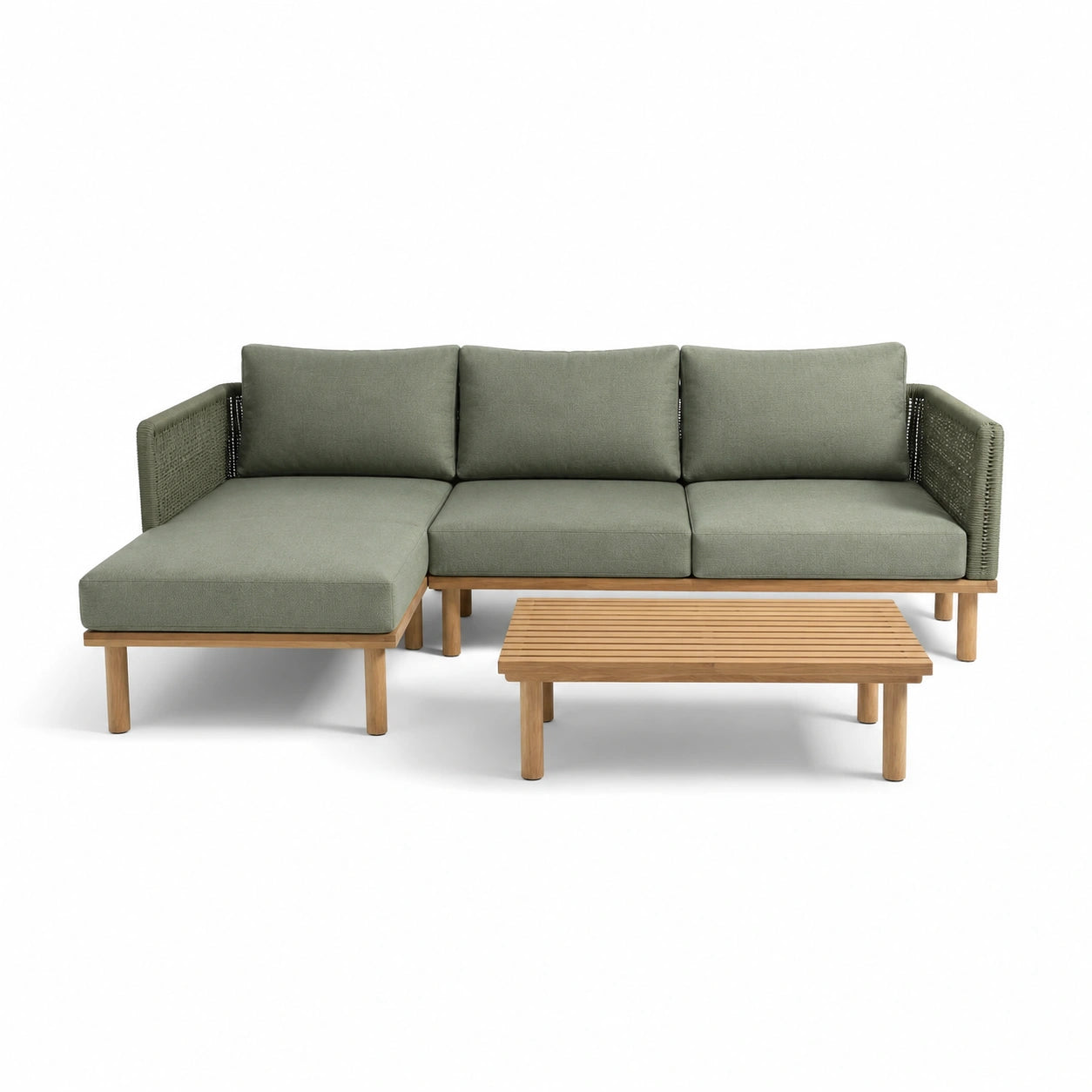 Ensemble canapé de jardin en bois d'acacia avec coussins en polyester vert