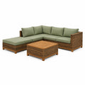 Ensemble de salon de jardin en bois et résine tressée avec coussins verts