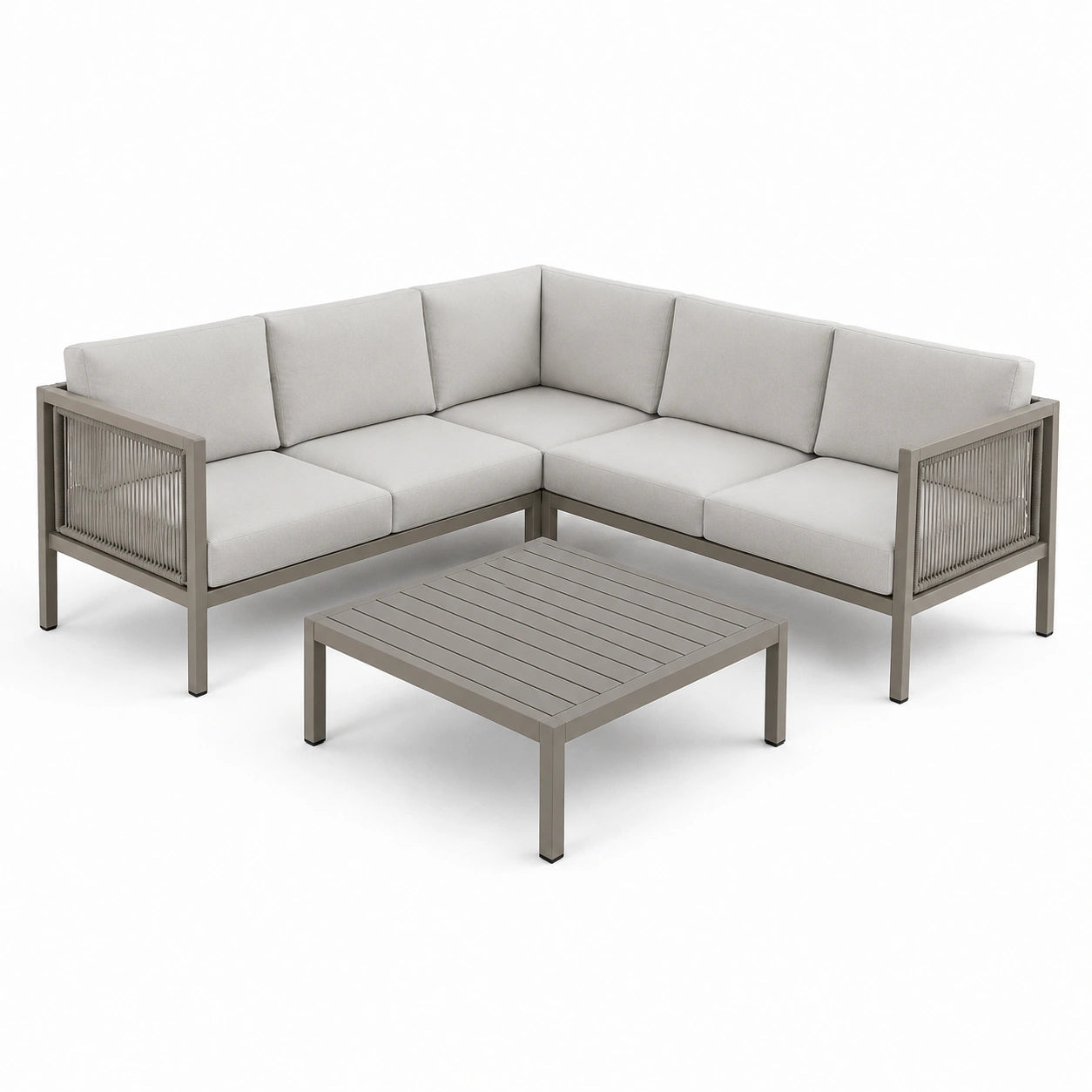 Ensemble de salon de jardin en aluminium avec coussins en tissu gris clair