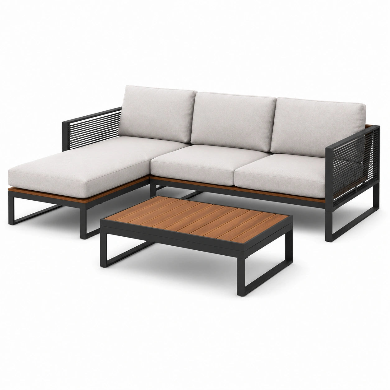 Ensemble de Mobilier d'Extérieur en Aluminium avec Coussins en Tissu et Table Basse en Acacia