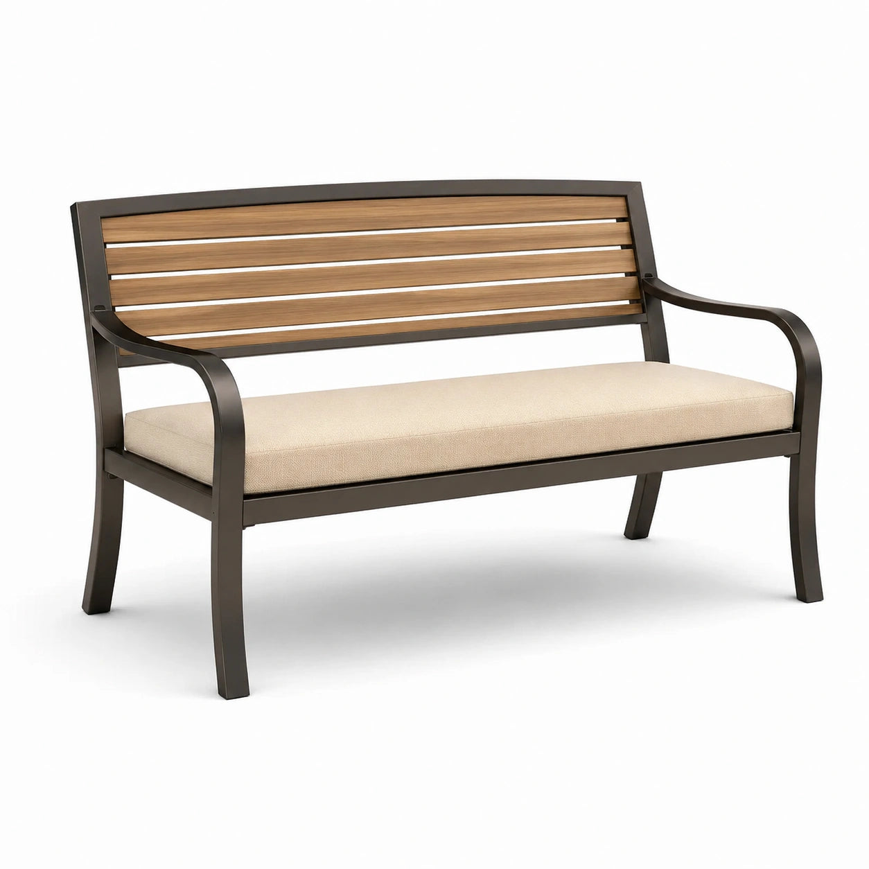 Banc de jardin en bois et métal brun 120 cm