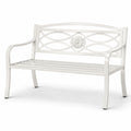 Banc de jardin en métal blanc avec motif floral
