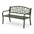 Banc de jardin en métal vert forêt avec motifs de feuilles
