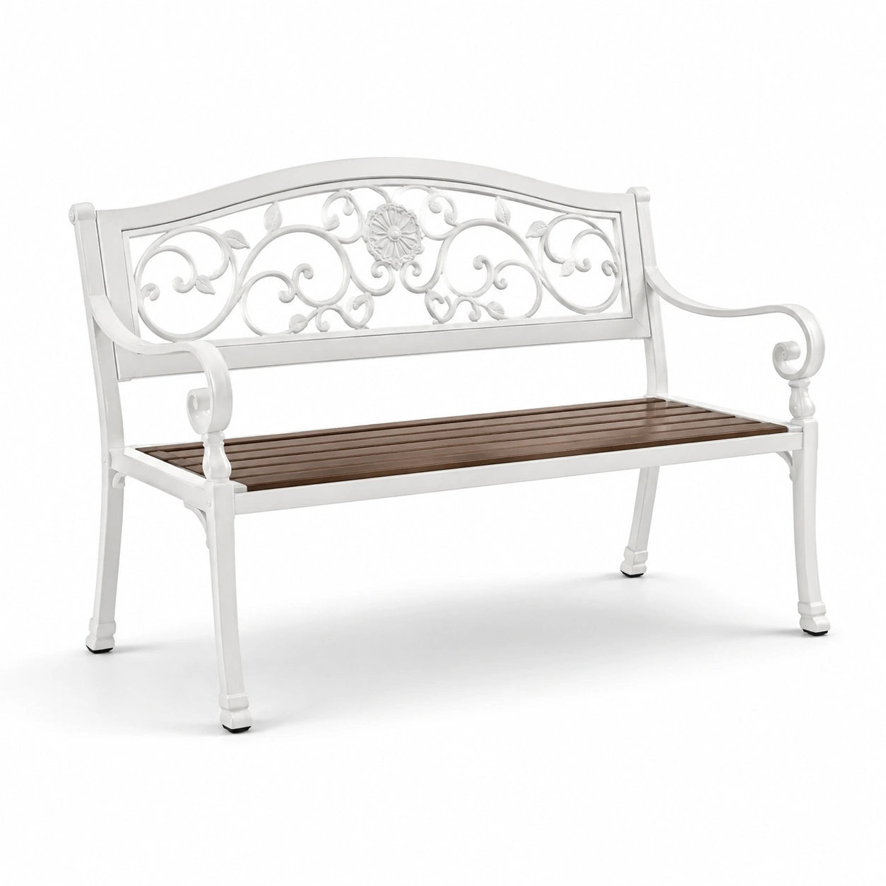 Banc de jardin en bois et métal blanc/marron 120 cm
