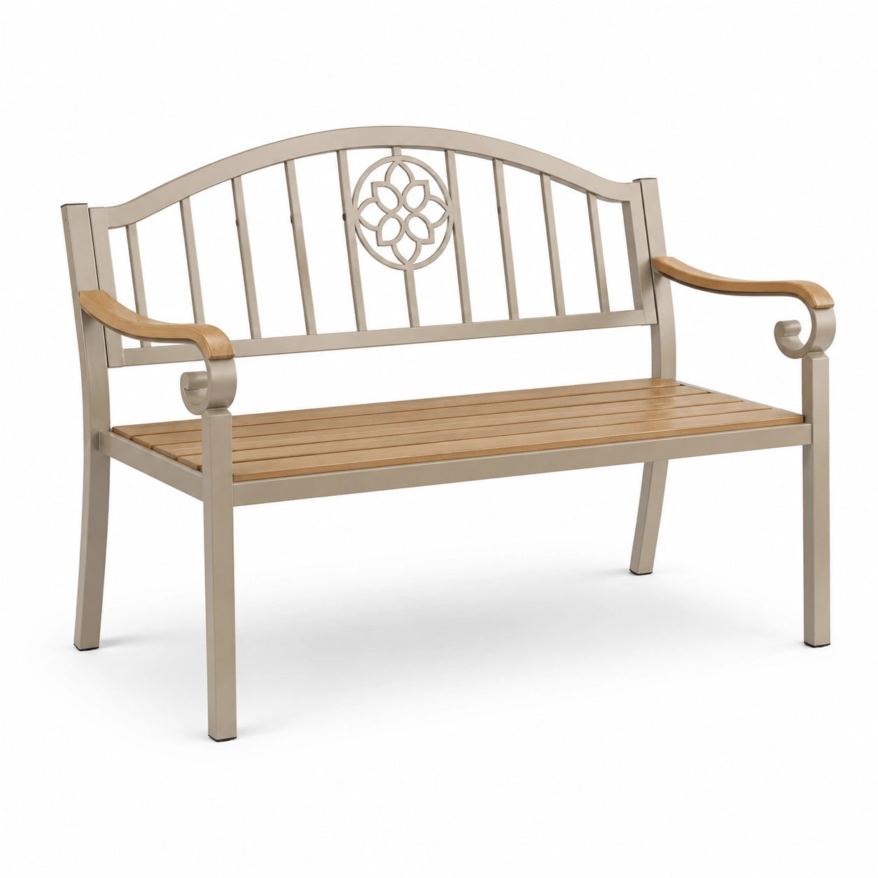Banc en métal et bois d'acacia avec accoudoirs