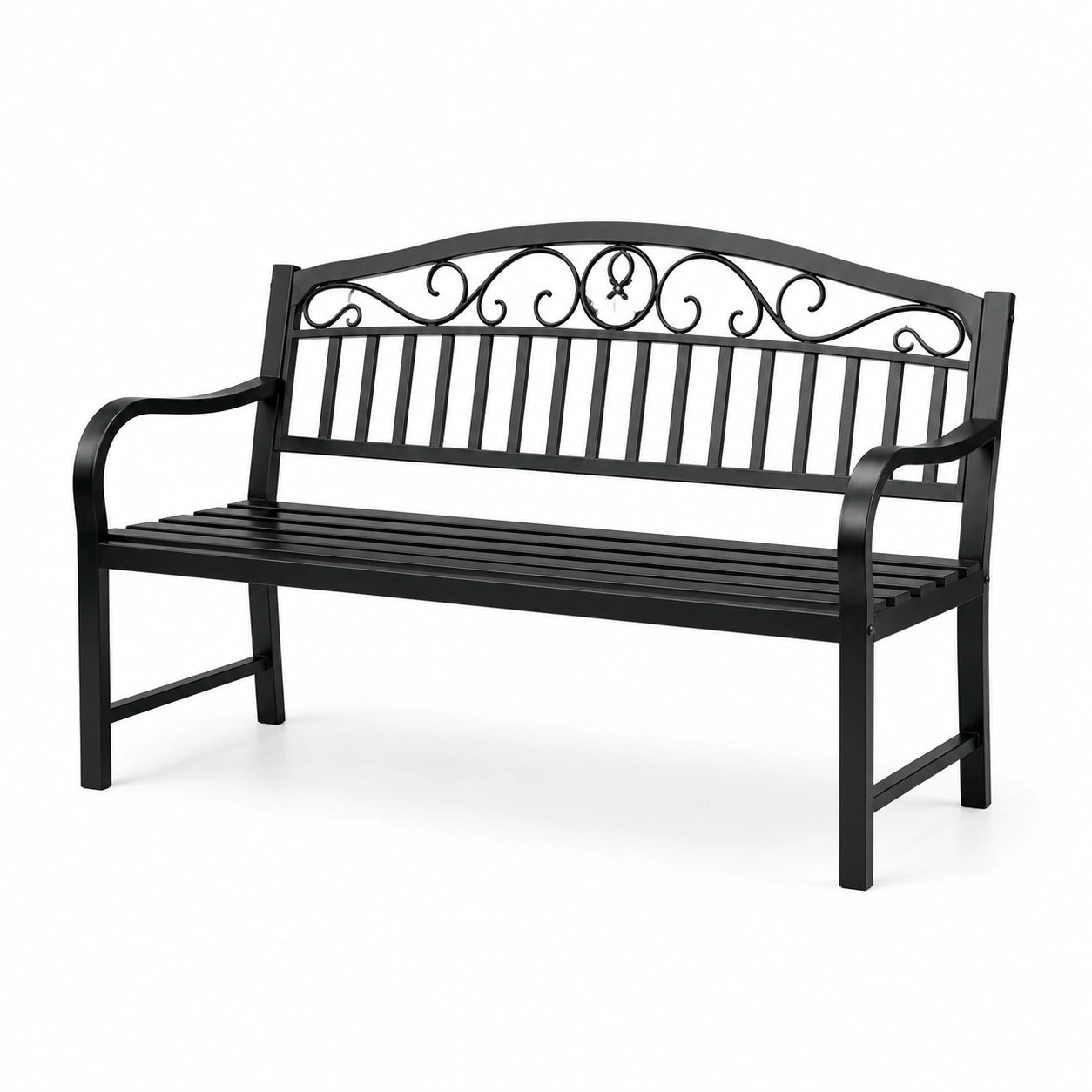 Banc en métal noir avec dossier orné