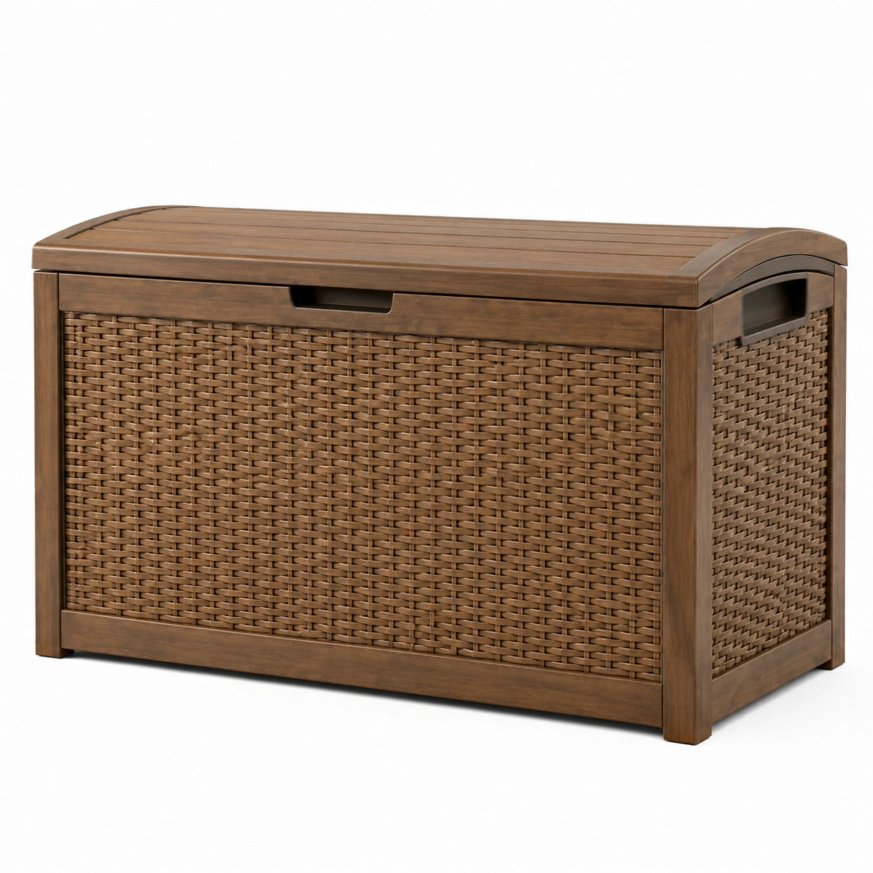 Coffre de rangement en bois et rotin marron