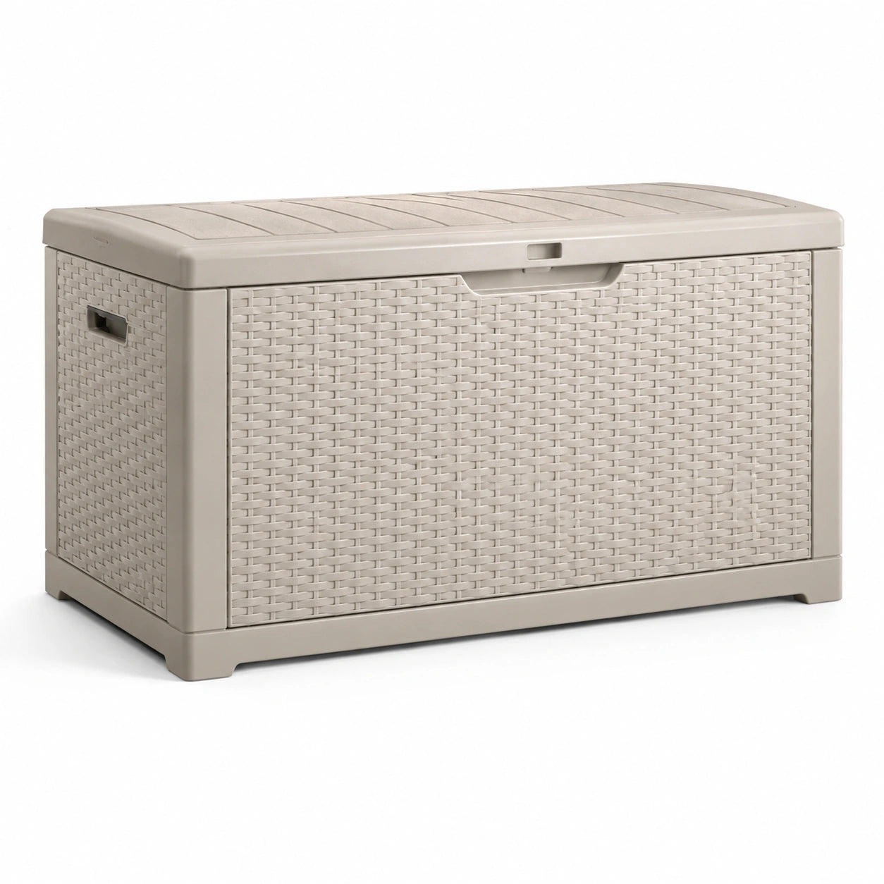 Coffre de rangement en plastique tressé beige 120x45x60 cm