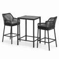 Ensemble table haute en métal et tabourets en corde polyester noirs