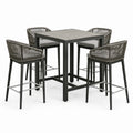 Ensemble table haute en métal et corde avec coussins gris