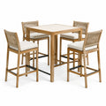 Ensemble table haute et tabourets en bois d'acacia et corde beige