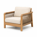 Fauteuil en bois et corde avec coussins en toile polyester beige