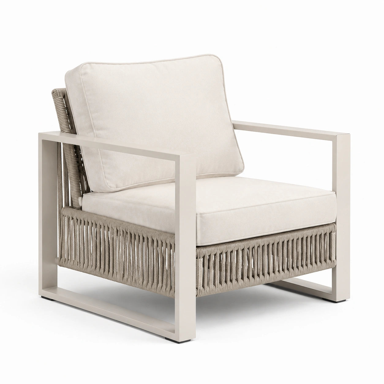 Fauteuil en aluminium avec coussins en polyester beige