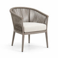 Fauteuil en aluminium et corde polyester taupe avec coussin beige