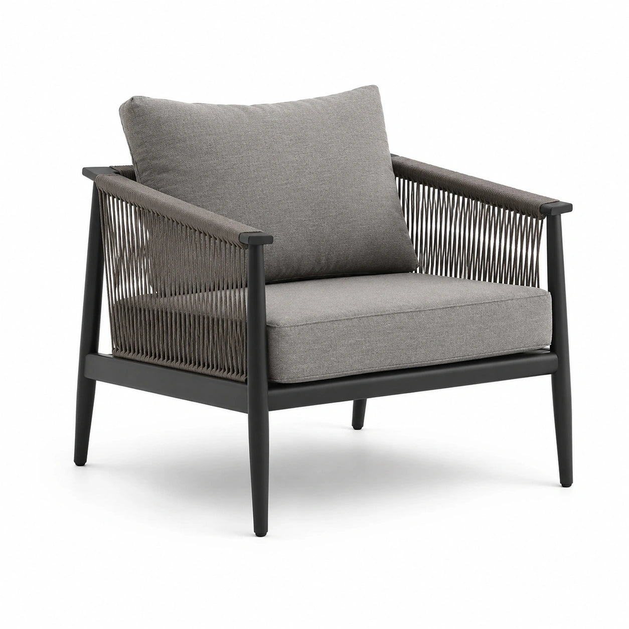 Fauteuil en aluminium et corde polyester gris avec coussins amovibles