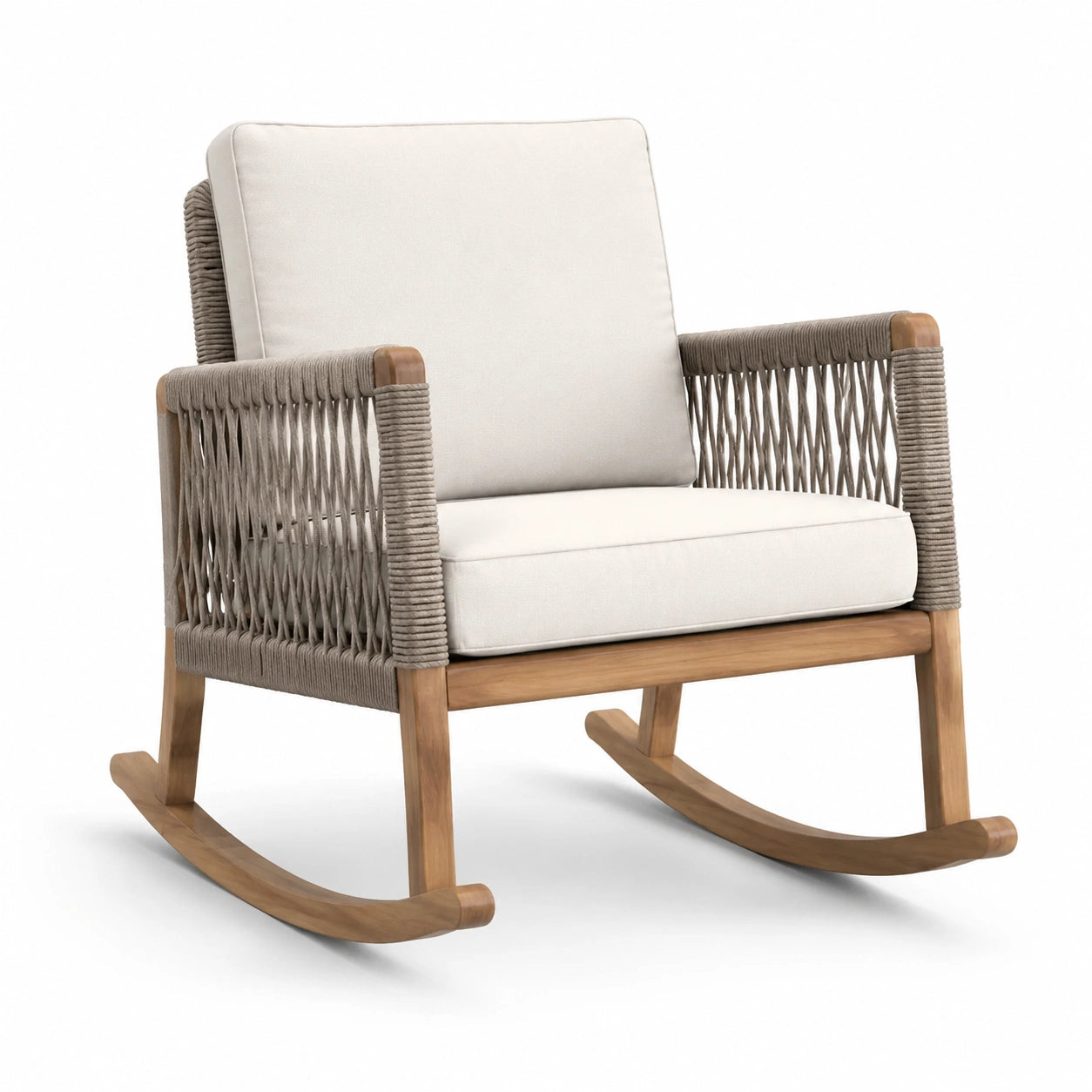 Chaise à bascule en bois d'acacia et corde taupe