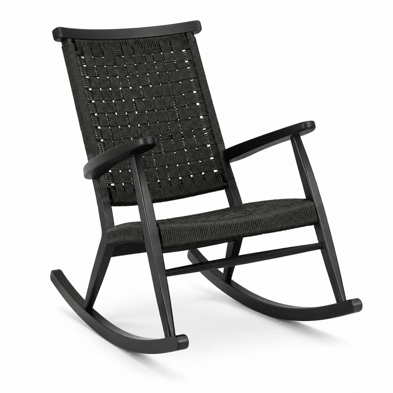 Fauteuil à bascule en aluminium et corde tissée noire