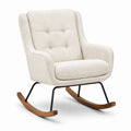 Fauteuil à bascule en tissu bouclé beige, base en métal et bois de noyer