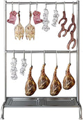 Séchoir fumoir, Argent, à viande en acier inoxydable avec plateau d'égouttement pour barbecue, cintre autoportant pour ustensiles de cuisine