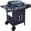 Teenpull Barbecues au gaz naturel, 48,5x37,5 cm, SPCC + Acier inoxydable, noir, Barbecue à gaz 4 Zones de Cuisson Plus 1 latérale avec Grille