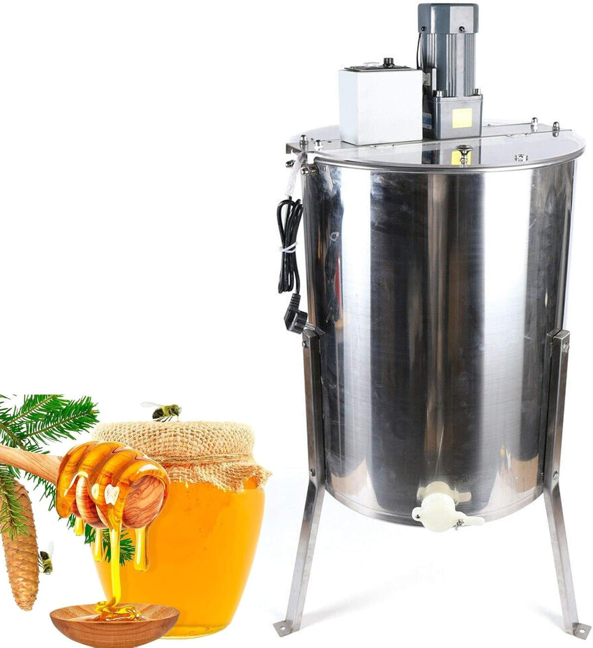 Fetcoi Extracteurs, 140 W, Argenté/Transparent, Essoreuse à miel électrique à 4 alvéoles