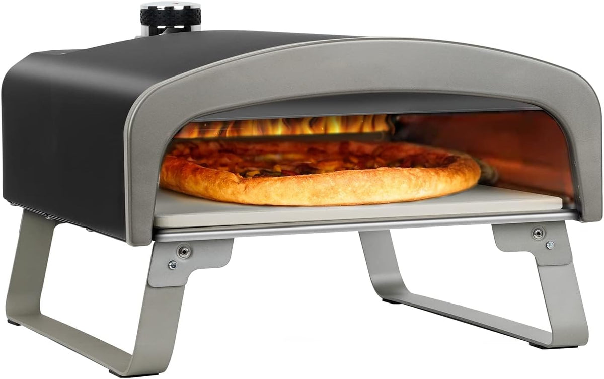 DOBADN four à pizza, 33 x 33 cm, Noir/Gris, Q Pizza à gaz, d'extérieur au propane avec pieds pliables, régulateur de gaz britannique