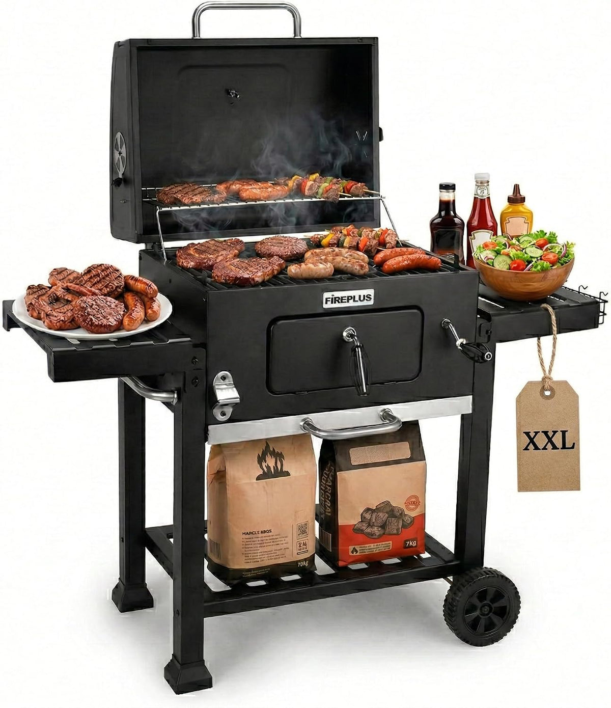 Amig barbecue à charbon, 116,5 x 13,1 x 56 cm., 116,5x13,1x56 cm, 57x42 cm, Noir