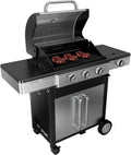 BLACK+DECKER Barbecues au propane, 3,6 kW, 2,1 kW, Noir/Argent, Barbecue à gaz 3 brûleurs + latéral, Grill en fonte