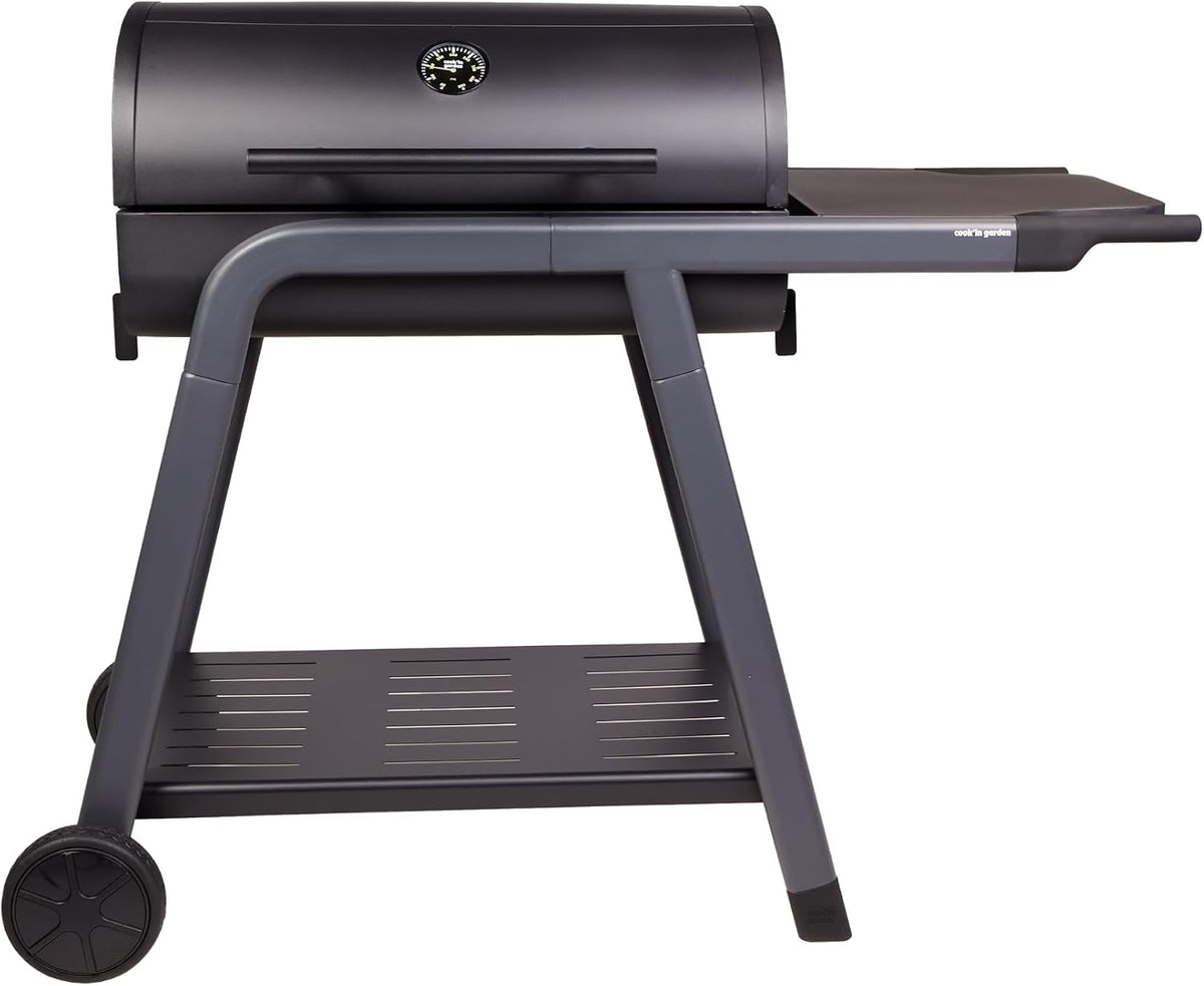Cook'in garden barbecue à charbon, Noir/Gris, - Barbecue Charbon de Bois Tonino 70, Grill et Plancha, Cuve & Capot en Acier