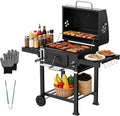 TEENO barbecue à charbon, Noir, XXL Barbecue au Charbon de Bois, Thermomètre Intégré, Cheminée, Tire - Bouchon et Unité de fumage