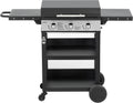 BIG HORN plancha, 7.2kw, Noir/Argent, BIGHORN gaz de 3 brûleurs avec chariot et couvercle