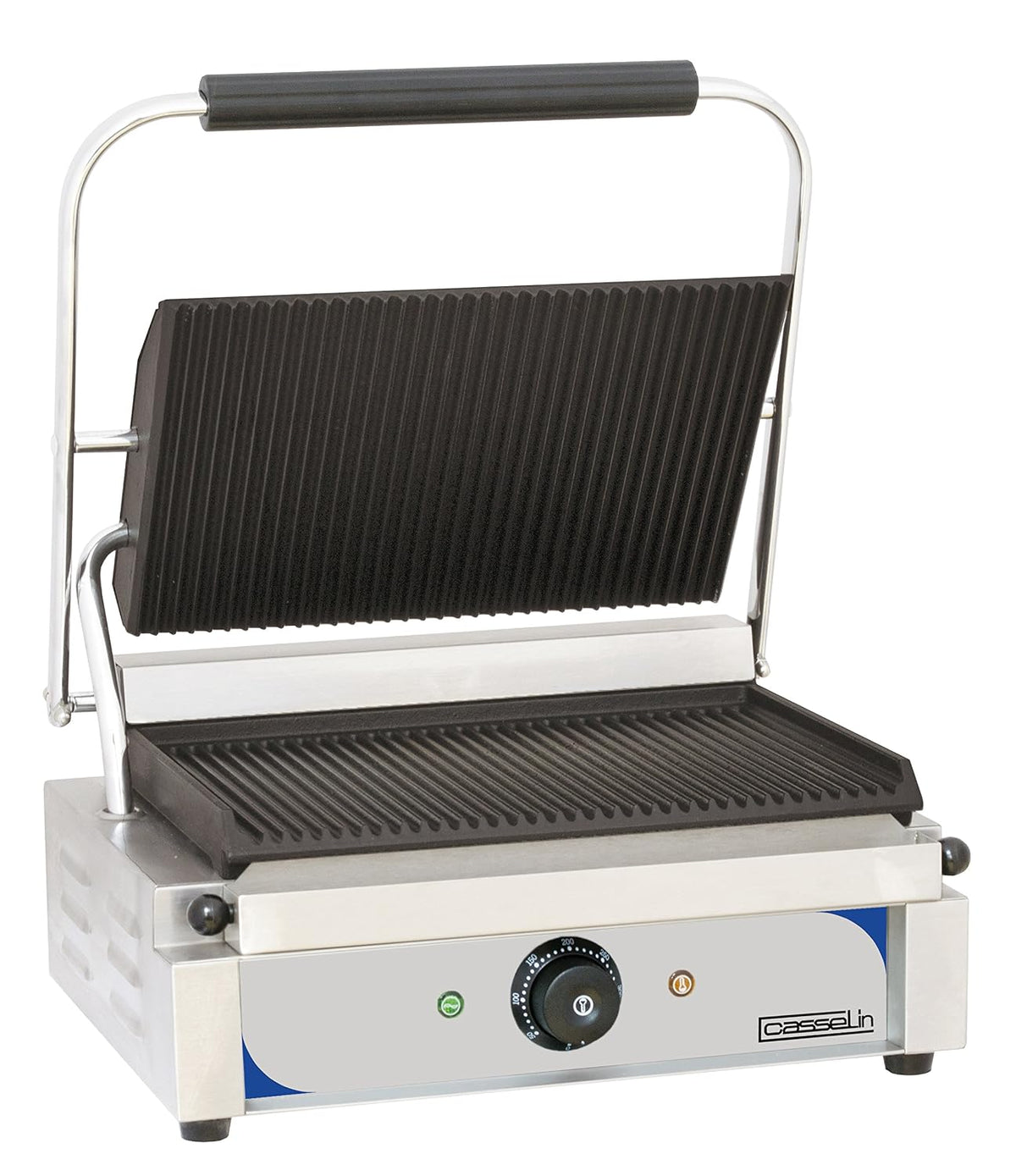 Casselin Grills électriques, L 410 x P 370 x H 200 mm, 2 200 W / 230 V, Noir/Argent, CGPRR - Grill panini plaques rainurée - rainurée