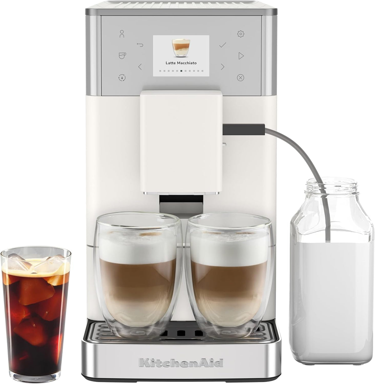 KitchenAid broyeur, 6 cm, 18 Bar, Blanc, KF3 Machine à Expresso Automatique, AutoMilk, IntelliGrind, 15+ Recettes