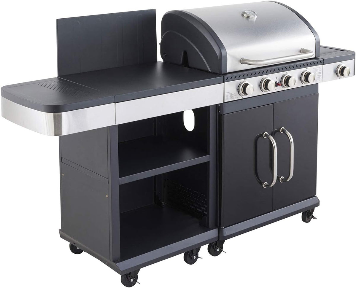 Cook'in garden Barbecues à gaz, Noir/Argent, Cook'in Garden - Cuisine Extérieure Modulable FIDGI 4, Barbecue au Gaz