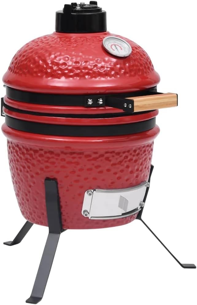 Lauuoeriau barbecue à charbon, 56 cm, céramique avec revêtement extérieur émaillé, acier revêtu par pulvérisation, rouge