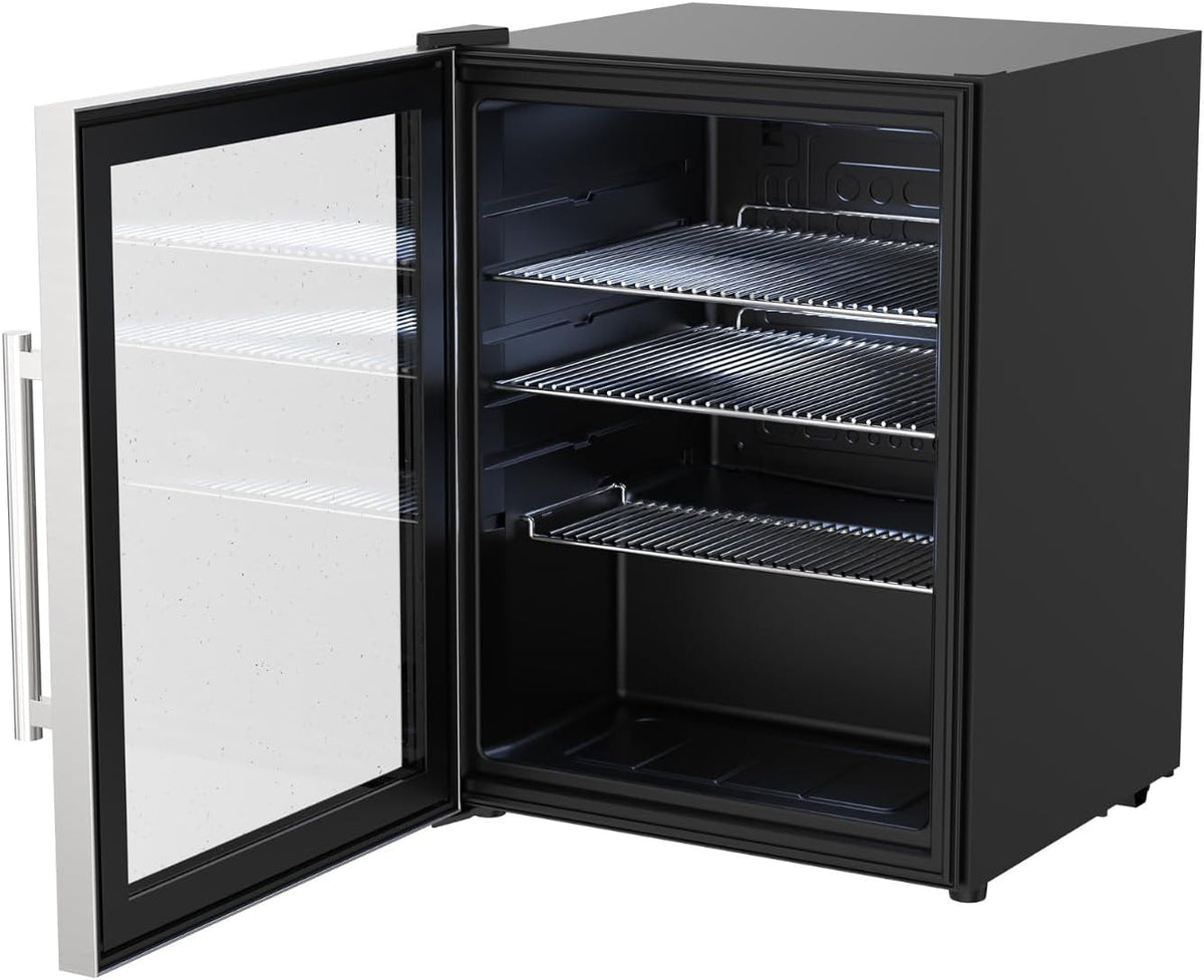 cozze réfrigérateur, H638 x L470 x P490 mm, 60 litres, 46 dB, 60 L, 46 dB, Noir, Porte Vitrée & Cadre Acier Inoxydable