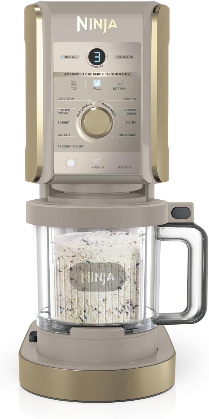 NINJA sorbetière, Blanc, CREAMi Deluxe Machine a glace, 2 bacs NC502EUSTGD, 10 fonctions, crème glacée, yaourts glacés