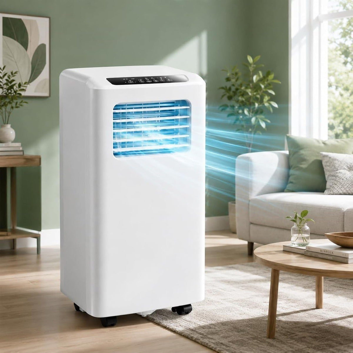 climatiseur portable ZZGZZG, 12000 BTU, 2600 W, Blanc, Climatiseur Mobile Rafraîchissement Puissant, Flux d'air 120°Angle