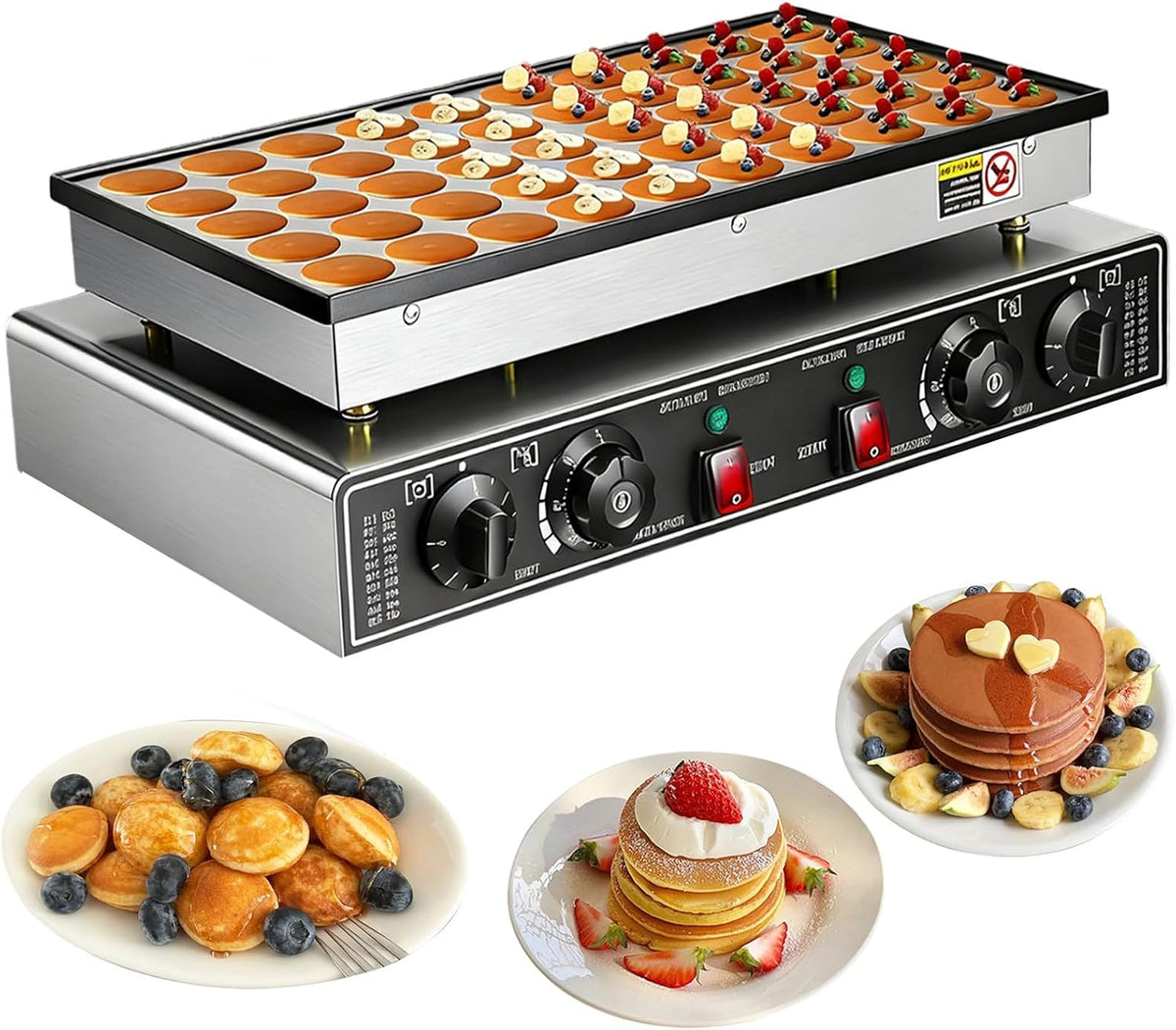 Sunseota Crêpières, 32 cm x 31 cm x 18 cm., 900 W., 110 V/220 V., 45 mm, 1800 W, acier inoxydable de qualité alimentaire., argent, noir