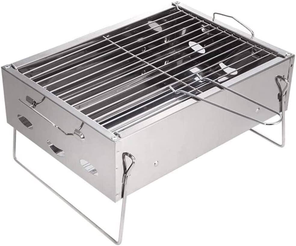 Barbecue barbecue à charbon, 36 x 26 x 17 cm., acier inoxydable 410 avec aimant., Argent, à charbon de bois pour extérieur