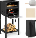 HAPPYGRILL four à pizza, 38 x 32 x 86 cm., 30,5 cm, noir., d'extérieur, poêle à pizza à bois avec cendrier et rangement en bois