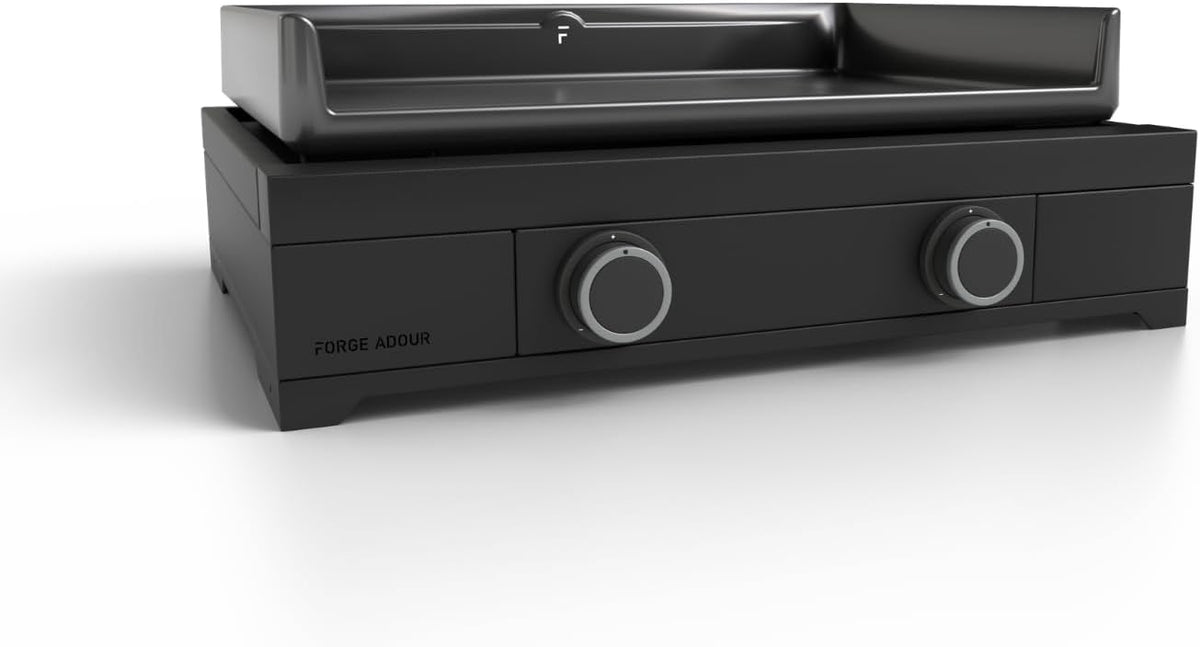 Forge Adour plancha, 60 cm, 5300 W, Noir, Gaz Acier, Plaque cuisson Fonte Émaillée, éco-conçue, 2 Brûleurs