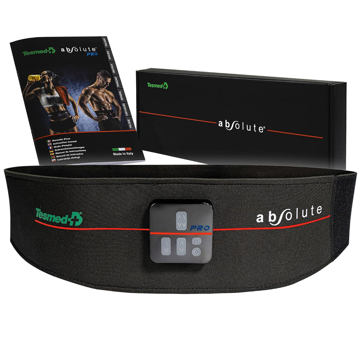 TESMED Ceintures abdominales, Noir, Absolute Ceinture d'Électrostimulation Abdominale, Rechargeable