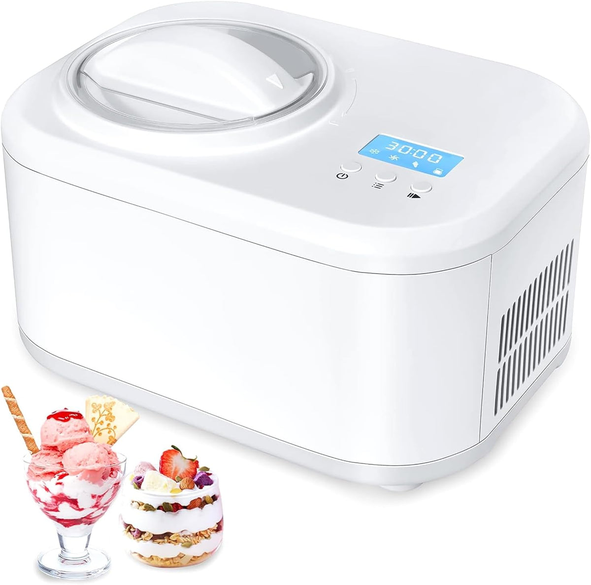 CMJSGG sorbetière, 1 L, Noir, automatique, machine à glace électronique, écran LCD et minuterie, 4 modes fonctionnels de yaourt glacé
